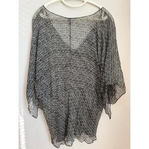 Charter Club 100% Silk Sheer Layering Blouse Black Print Size 20W | Quiet Luxury